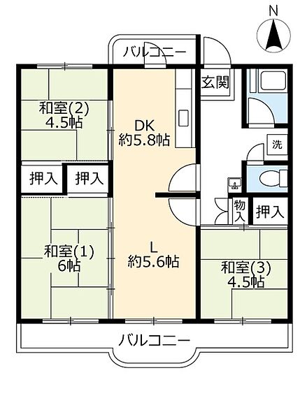 UR南新田 ｜大阪府大東市南新田1丁目(賃貸マンション3LDK・3階・63.33㎡)の写真 その2