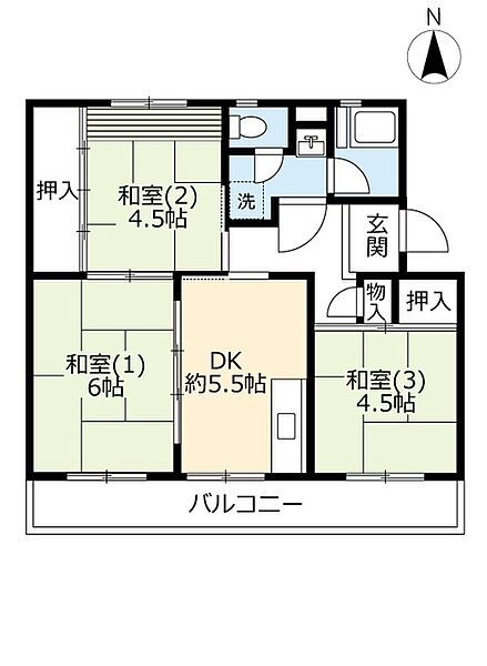 UR南新田 ｜大阪府大東市南新田1丁目(賃貸マンション3DK・1階・54.38㎡)の写真 その2