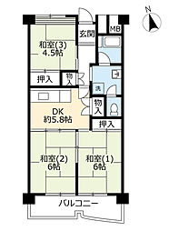 UR都市機構南港しらなみ団地33号棟 3DKの間取図画像