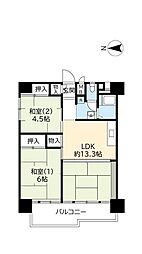 UR都市機構南港ひかりの団地14棟 2LDKの間取図画像