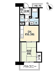 UR都市機構サンラフレ朝潮橋 1Kの間取図画像
