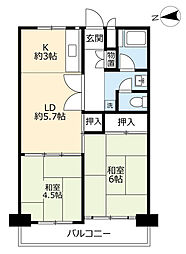 UR都市機構玉串元町団地 1LDKの間取図画像