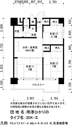 UR都市機構南港ひかりの団地15棟 2LDKの間取図画像