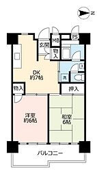 UR都市機構南港ひかりの団地12棟 2DKの間取図画像