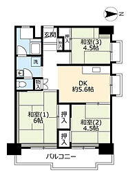 UR都市機構南港わかぎの団地44棟 3DKの間取図画像