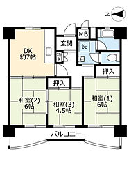 UR都市機構南港しらなみ団地31号棟 3DKの間取図画像