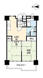 UR都市機構南港ひかりの団地15棟 1LDKの間取図画像