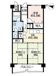 UR都市機構南港しらなみ団地34号棟 3DKの間取図画像