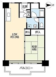UR都市機構南港わかぎの団地41棟 1LDKの間取図画像
