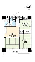 UR都市機構南港ひかりの団地11棟 2LDKの間取図画像