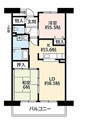 UR都市機構サンヴァリエ藤井寺3号棟 2LDKの間取図画像