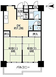 UR都市機構南港ひかりの団地14棟 2DKの間取図画像