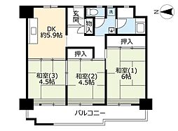 UR都市機構南港わかぎの団地43棟 2LDKの間取図画像
