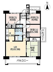 UR都市機構サンヴァリエ針中野3号棟 4LDKの間取図画像