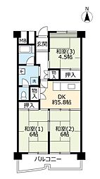 UR都市機構南港しらなみ団地33号棟 3DKの間取図画像