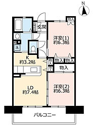 UR都市機構サンヴァリエあべの阪南101号棟 2LDKの間取図画像