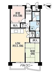 UR都市機構南港しらなみ団地34号棟 2LDKの間取図画像