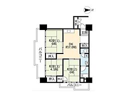 UR都市機構南港ひかりの団地14棟 3DKの間取図画像