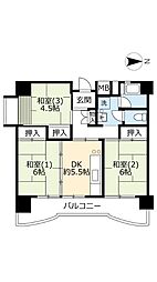 UR都市機構南港しらなみ団地36号棟 3DKの間取図画像