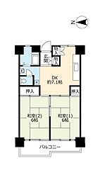 UR都市機構南港ひかりの団地16棟 2DKの間取図画像