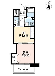 UR都市機構サンヴァリエ藤井寺5号棟 1DKの間取図画像