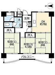 UR都市機構南港しらなみ団地31号棟 3DKの間取図画像