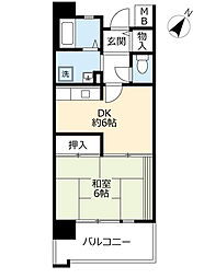 UR都市機構サンヴァリエ針中野8号棟 1DKの間取図画像