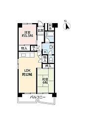 UR都市機構南港しらなみ団地33号棟 2LDKの間取図画像