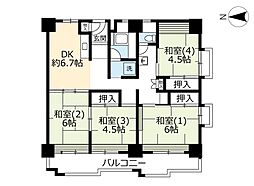 UR都市機構南港わかぎの団地42棟 4DKの間取図画像