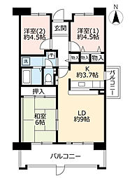 UR都市機構サンヴァリエ針中野3号棟 3LDKの間取図画像