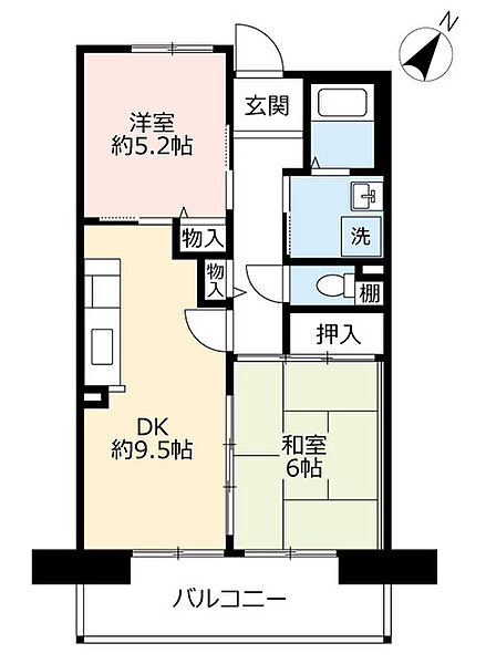 UR香里ヶ丘さくらぎ街 ｜大阪府枚方市香里ケ丘5丁目(賃貸マンション2DK・3階・52.84㎡)の写真 その2