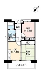UR都市機構香里ケ丘けやき東街16号棟 2DKの間取図画像