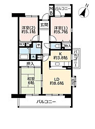 UR都市機構香里ケ丘けやき東街10号棟 3LDKの間取図画像