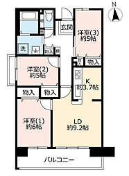 UR都市機構香里ケ丘けやき東街3号棟 3LDKの間取図画像
