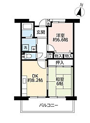 UR都市機構香里ケ丘けやき東街7号棟 2DKの間取図画像