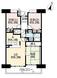 UR都市機構アミティ中宮北町2号棟 3LDKの間取図画像