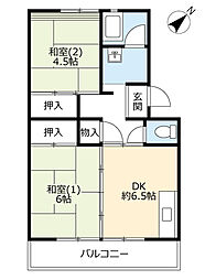 UR泉南一丘 5階1DKの間取り