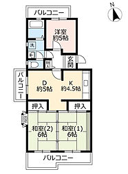 UR都市機構いぶき野三丁目団地8号棟 3DKの間取図画像