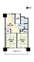 UR都市機構泉北原山台1丁団地5-2棟 2DKの間取図画像