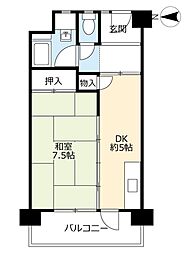 UR都市機構中百舌鳥公園団地4号館 1DKの間取図画像
