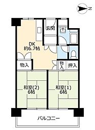 UR都市機構中百舌鳥公園団地4号館 2DKの間取図画像