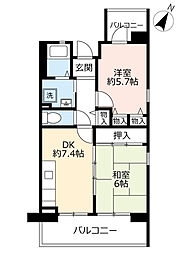 UR都市機構サンヴァリエ中百舌鳥6号棟 2DKの間取図画像