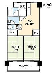 UR都市機構中百舌鳥公園団地3号館 2DKの間取図画像