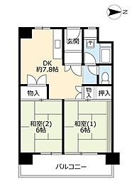 UR都市機構中百舌鳥公園団地4号館 2DKの間取図画像
