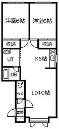 フローラル一番館 2LDKの間取図画像