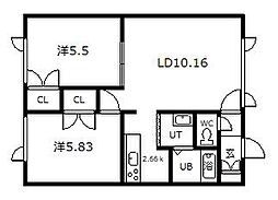 メープル忠和 2LDKの間取図画像