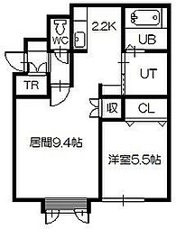 イースエピカA棟 1LDKの間取図画像