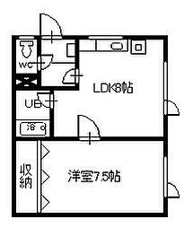 リヴァーサイド37A 1DKの間取図画像