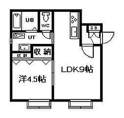 プライムコート 1DKの間取図画像