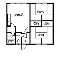 南6条ハイツB 2DKの間取図画像